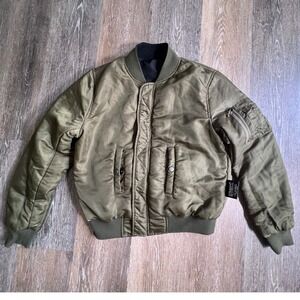 Straight To Hell Def Bomber Mens Small Olive Green Black Reversible Flight Jacke